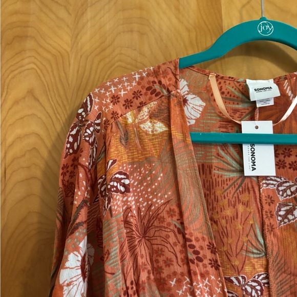 Sonoma Orange Pink 3/4 Sleeve Crop Tie Front Shaw - Picture 4 of 9